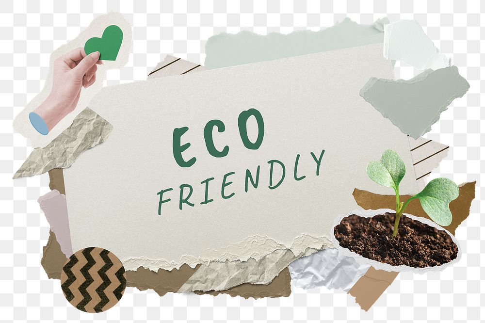 Eco friendly png word sticker typography, environment aesthetic paper collage, transparent background