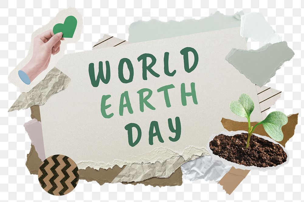 World Earth Day png word sticker typography, environment aesthetic paper collage, transparent background