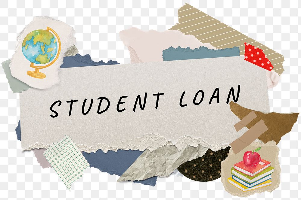 Student loan png word sticker typography, education aesthetic paper collage, transparent background