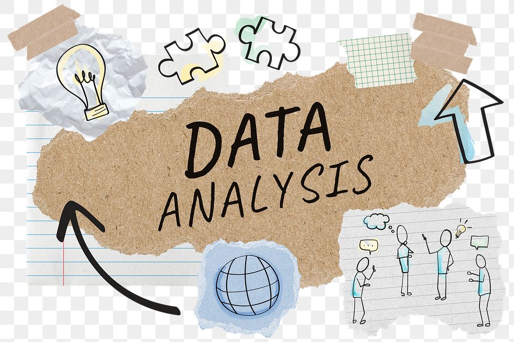 Data analysis png word sticker typography, business doodle, paper collage, transparent background