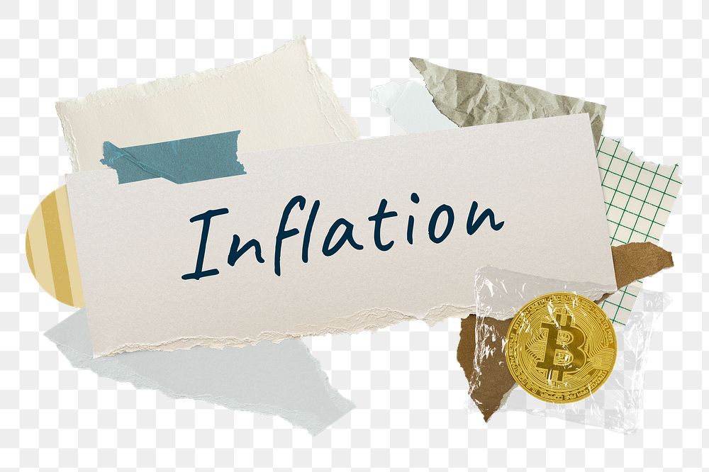 Inflation png word sticker typography, finance aesthetic paper collage, transparent background