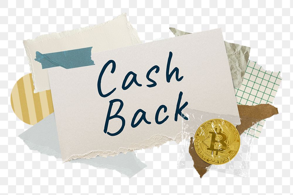 Cash back png word sticker typography, finance aesthetic paper collage, transparent background