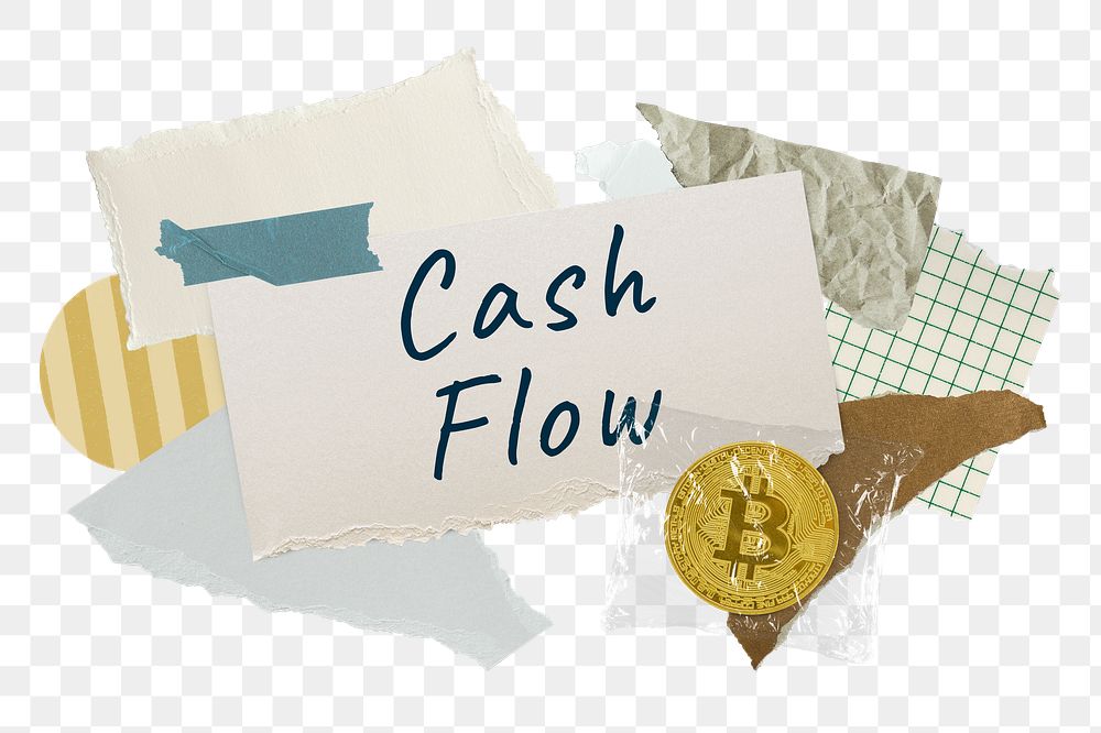 Cash flow png word sticker typography, finance aesthetic paper collage, transparent background