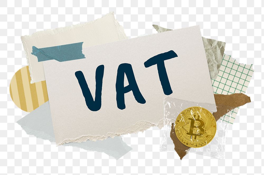 VAT png word sticker typography, finance aesthetic paper collage, transparent background