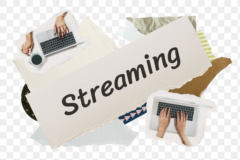 Streaming png word sticker typography, business aesthetic paper collage, transparent background