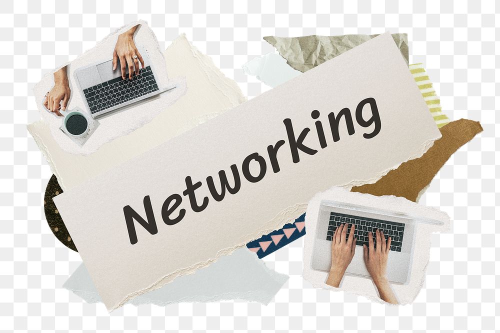 Networking png word sticker typography, business aesthetic paper collage, transparent background