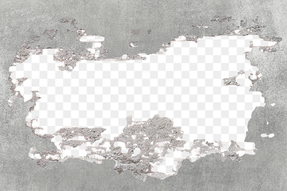 Broken concrete wall png mockup on transparent background