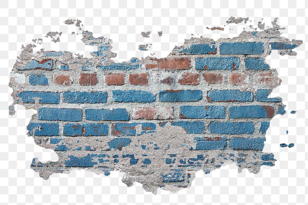 Brick wall png sticker, blue crack pattern, transparent background