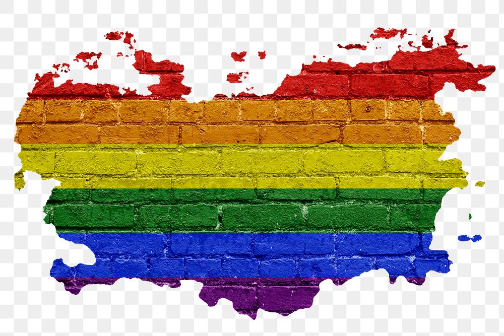 Brick wall png sticker, rainbow flag, transparent background