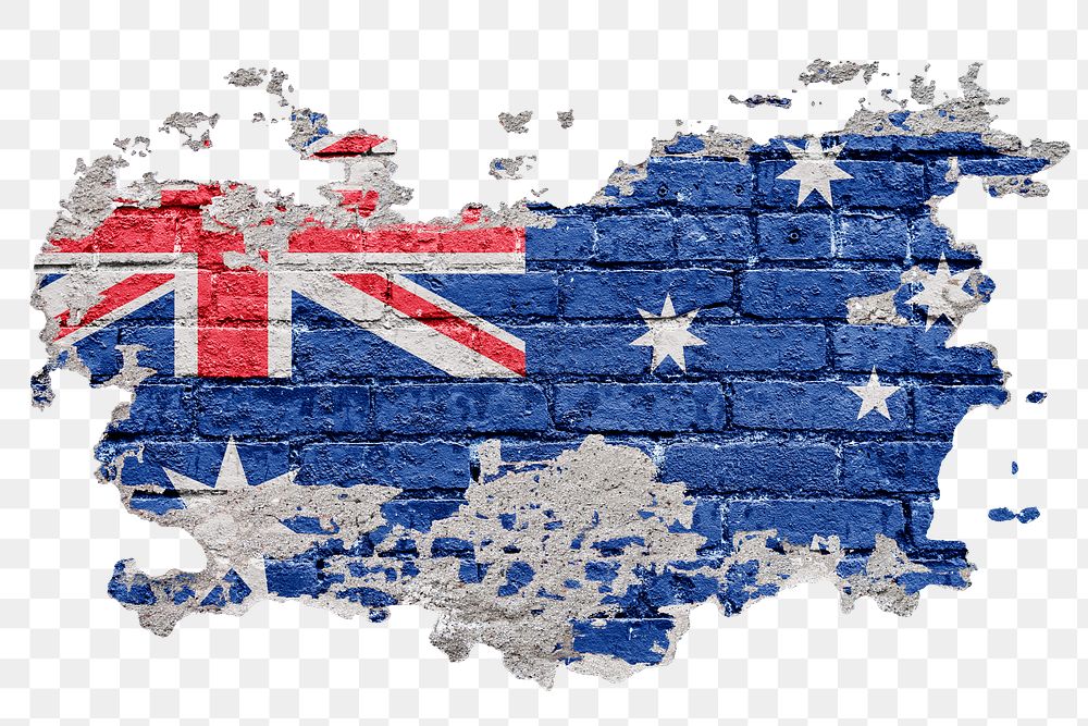 Png Australian flag brick wall sticker, transparent background