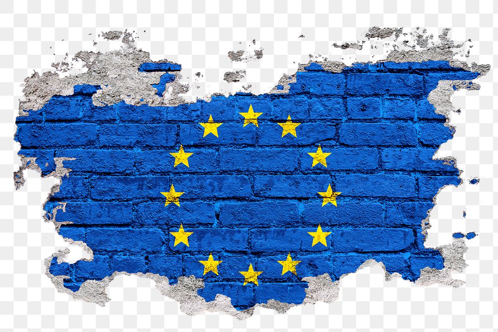 Png EU flag brick wall sticker, transparent background