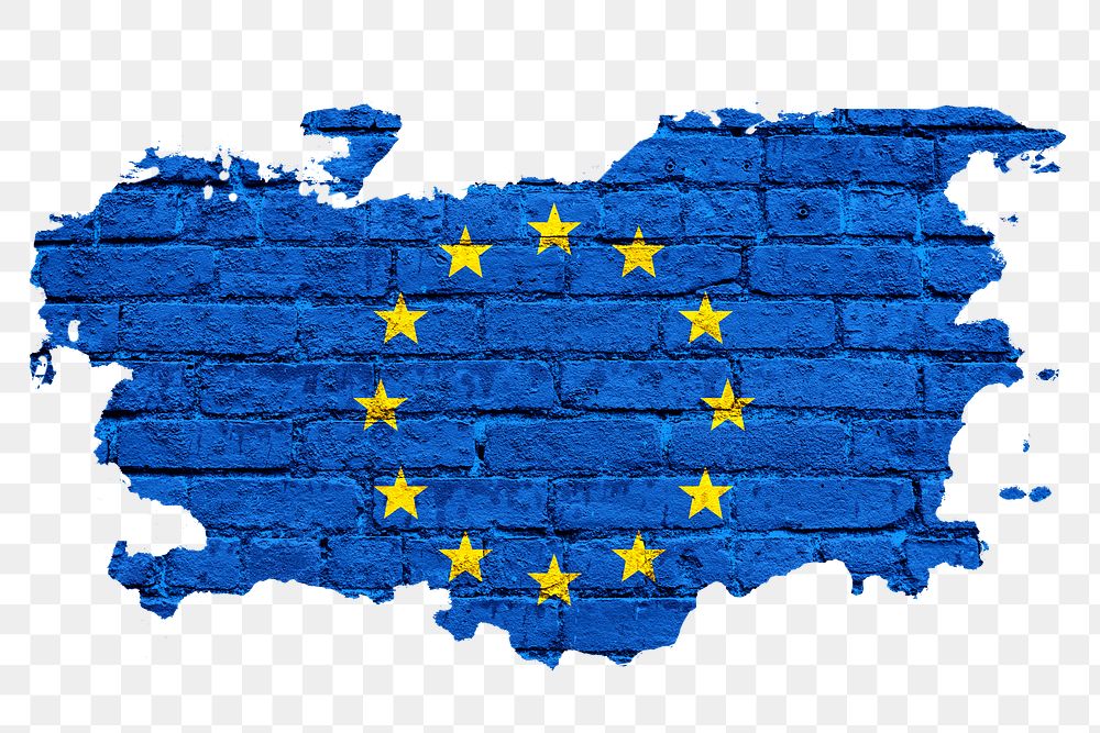 Png EU flag brick wall sticker, transparent background