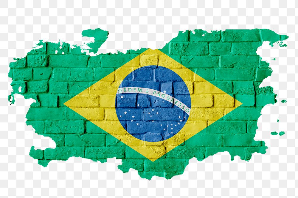 Png Brazilian flag brick wall sticker, transparent background