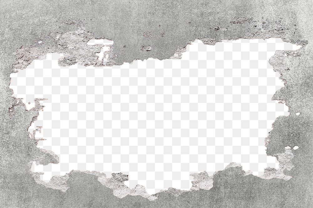 Broken concrete wall png mockup on transparent background