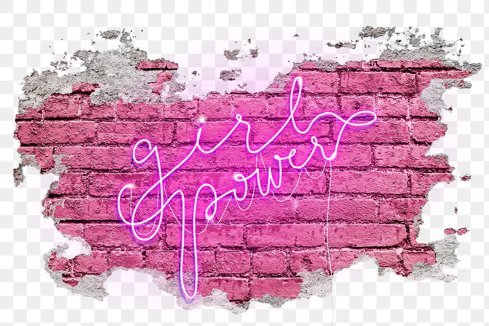Png girl power brick wall sticker, transparent background