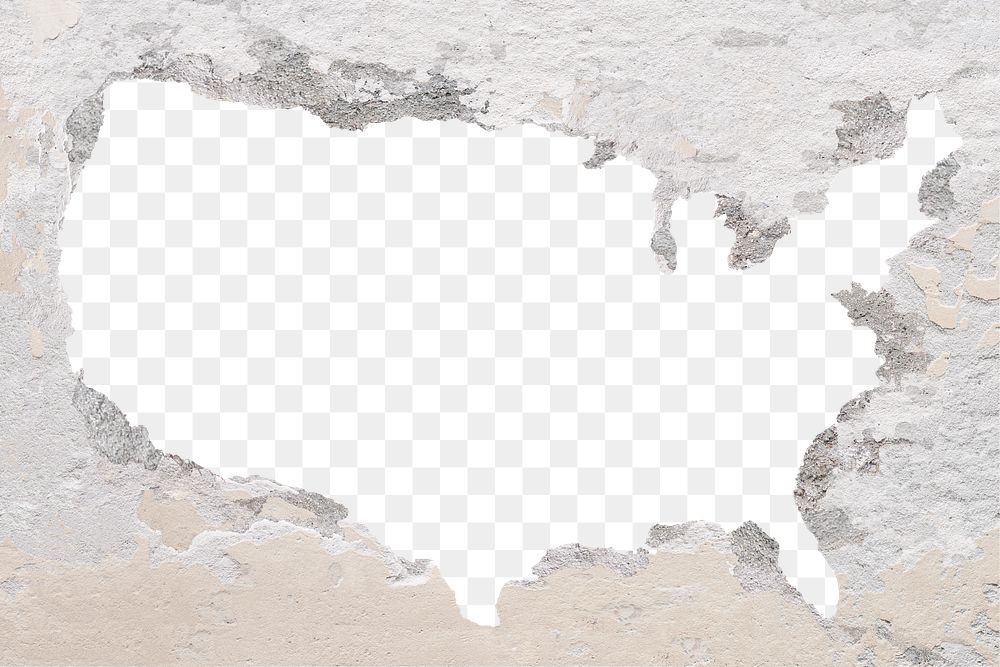 Png USA broken wall mockup, transparent background