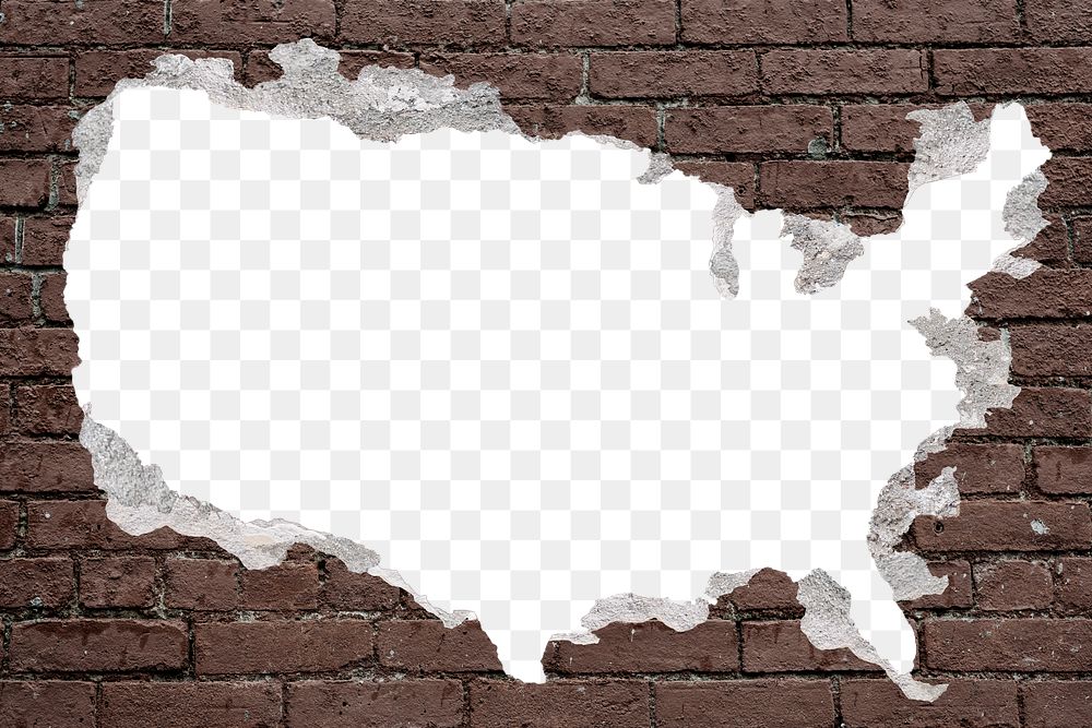 Png USA broken wall mockup, transparent background