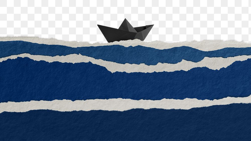 Ocean png border, ripped paper design, transparent background