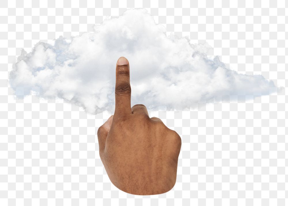 Png hand touching cloud sticker, transparent background