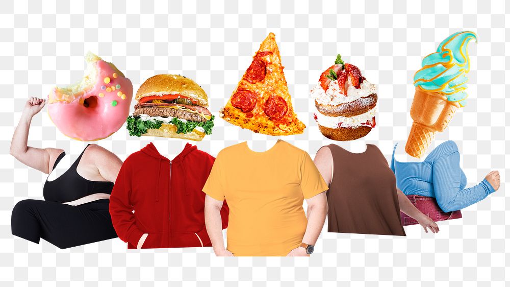 Junk food png head people, remixed media, transparent background