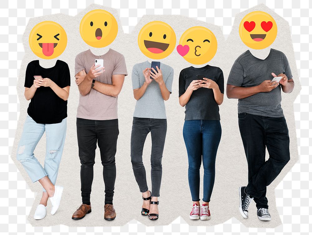 Emoticon people png sticker, social media addict remixed media, transparent background