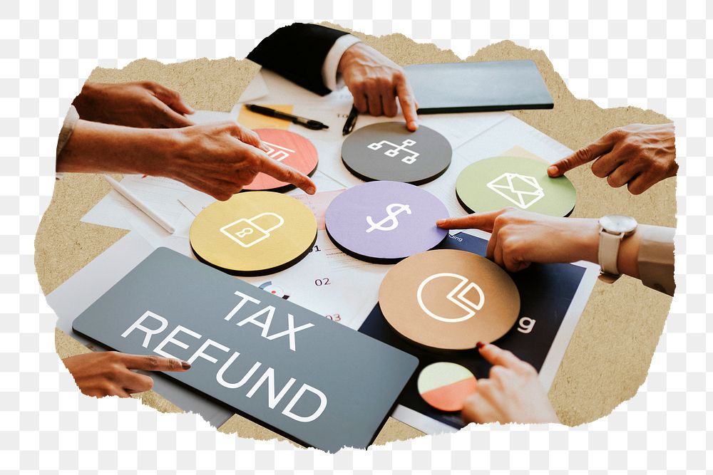 Tax refund  png word business people cutout on transparent background