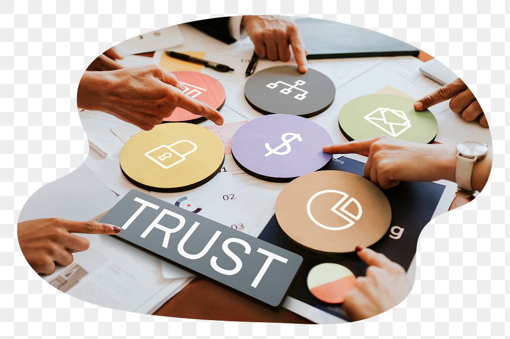 Trust  png word business people cutout on transparent background