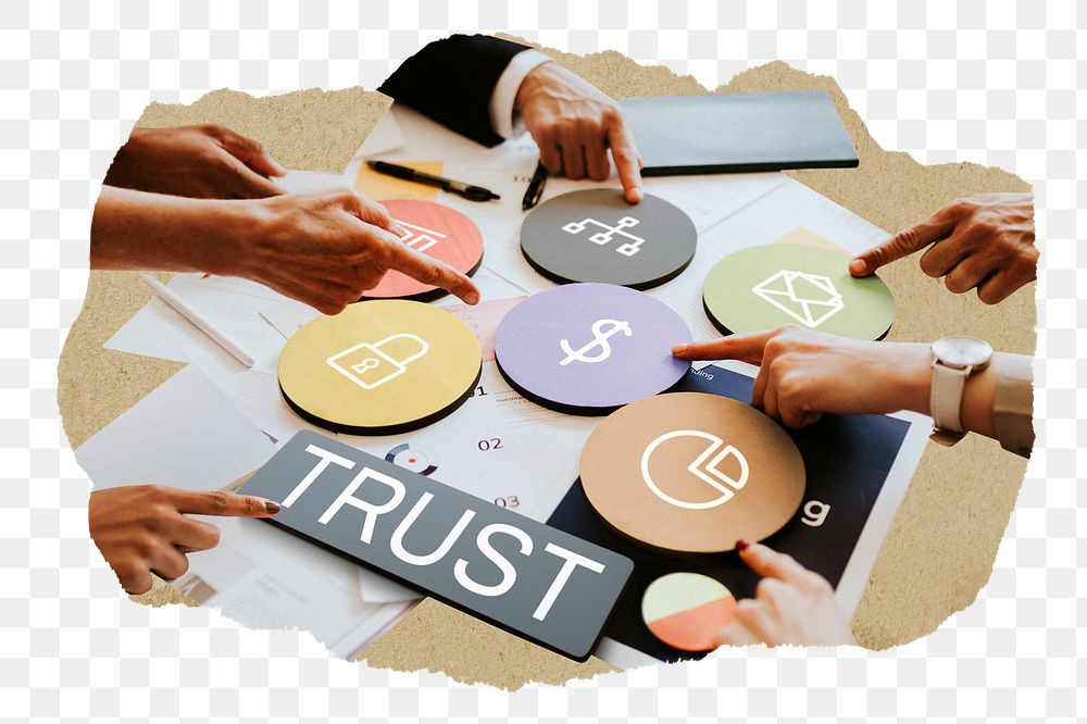 Trust  png word business people cutout on transparent background