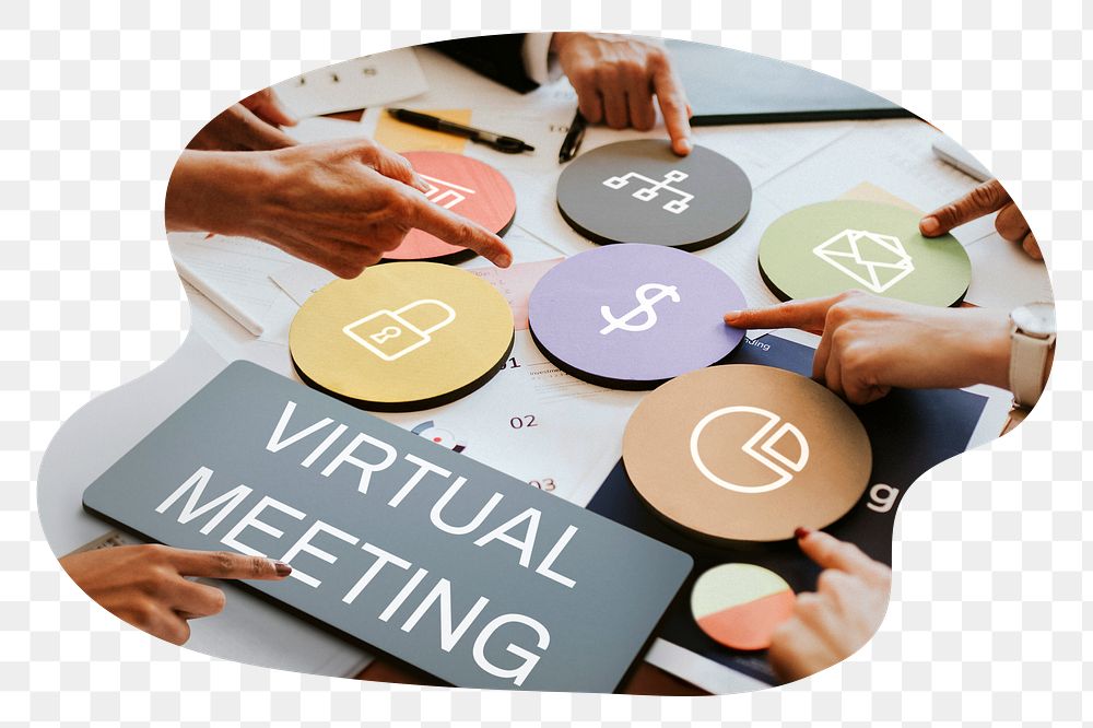 Virtual meeting  png word business people cutout on transparent background