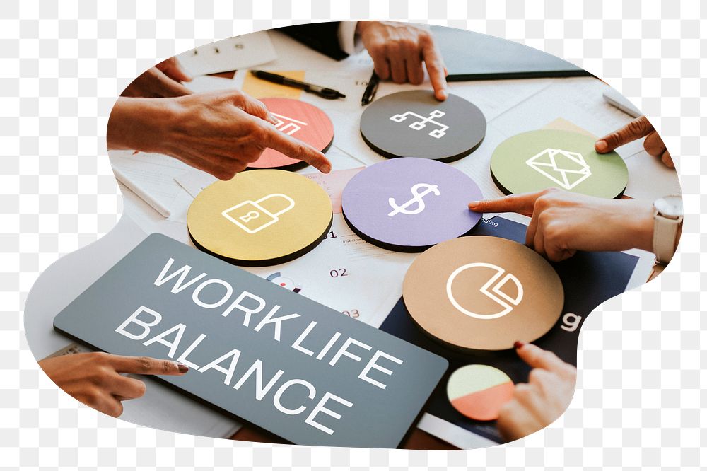 Work life balance  png word business people cutout on transparent background