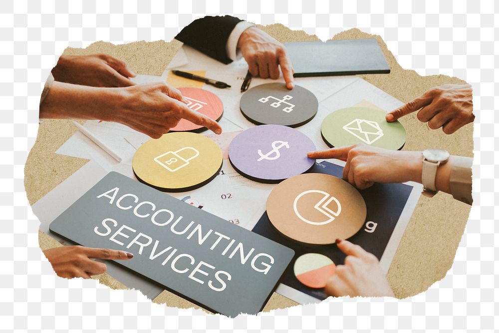 Accounting services  png word business people cutout on transparent background