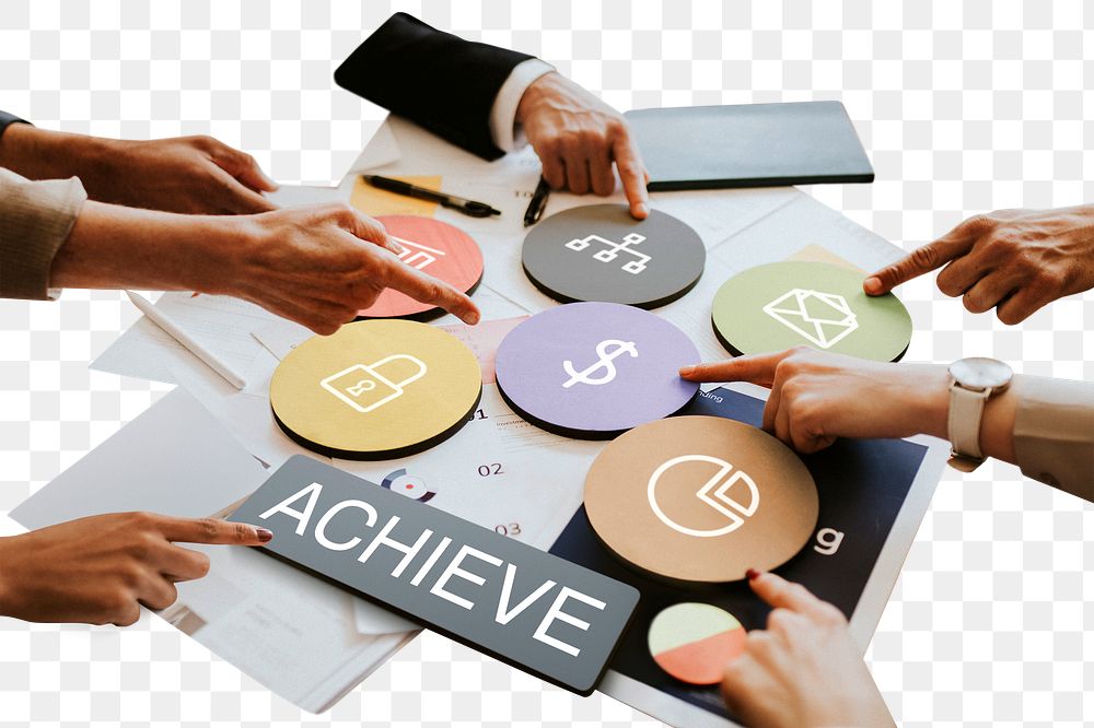 Achieve  png word business people cutout on transparent background