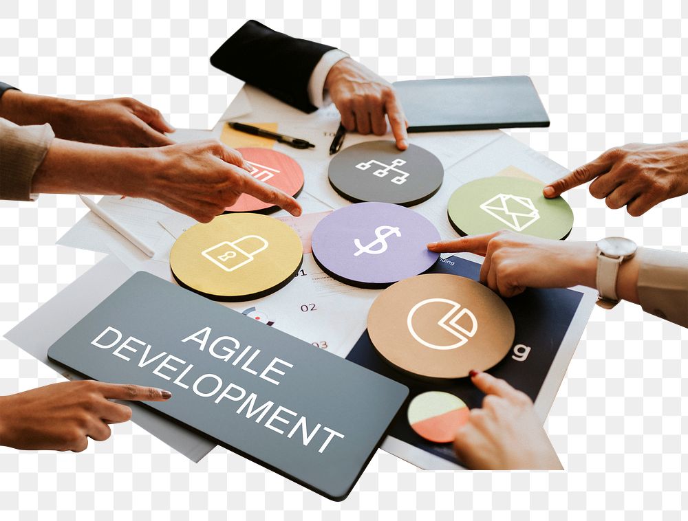 Agile development  png word business people cutout on transparent background