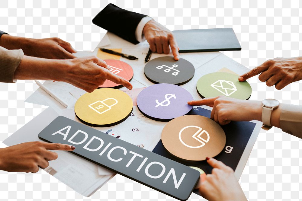 Addiction  png word business people cutout on transparent background