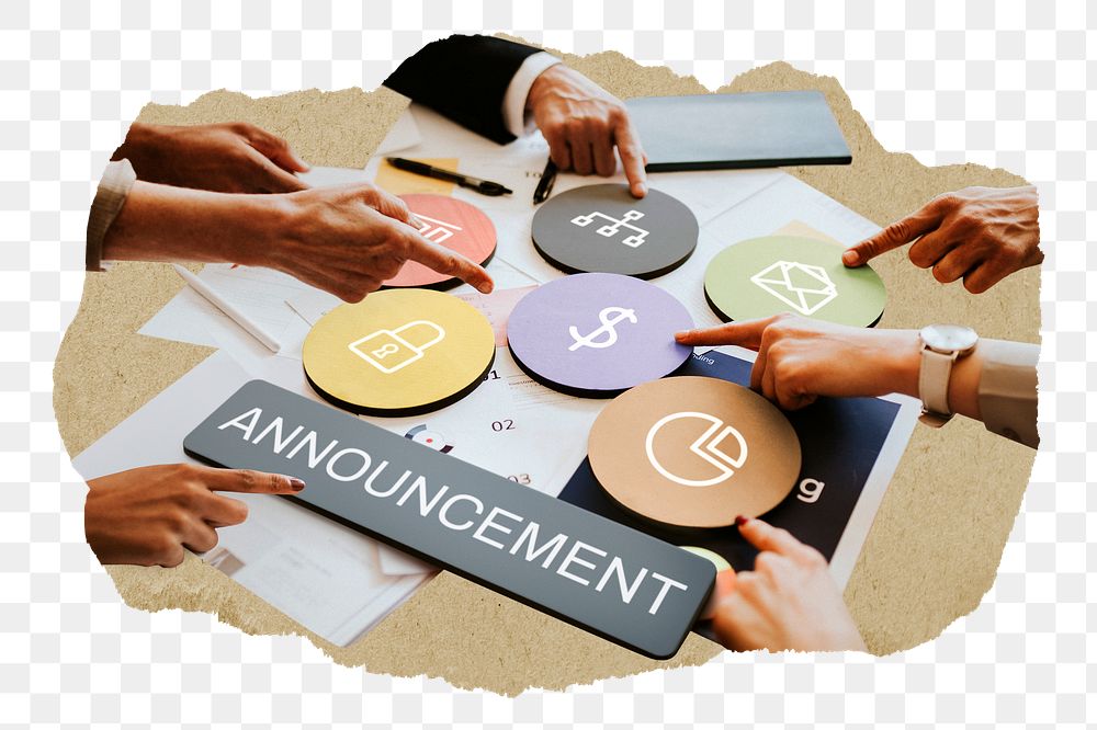 Announcement  png word business people cutout on transparent background