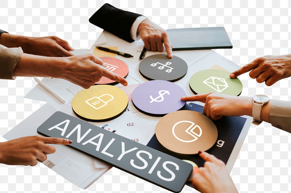 Analysis  png word business people cutout on transparent background