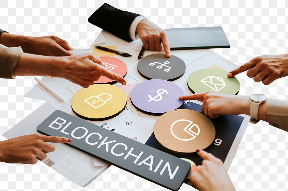 Blockchain  png word business people cutout on transparent background