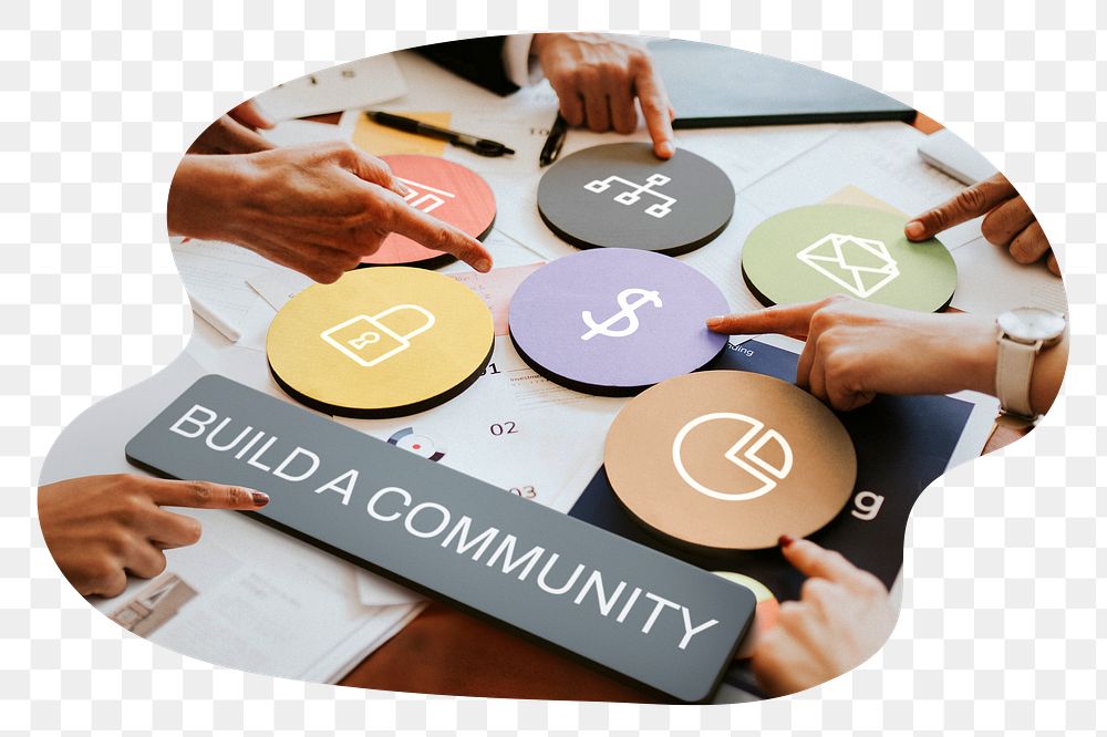 Build a community  png word business people cutout on transparent background