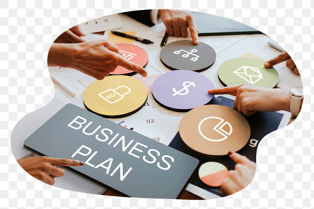 Business plan  png word business people cutout on transparent background