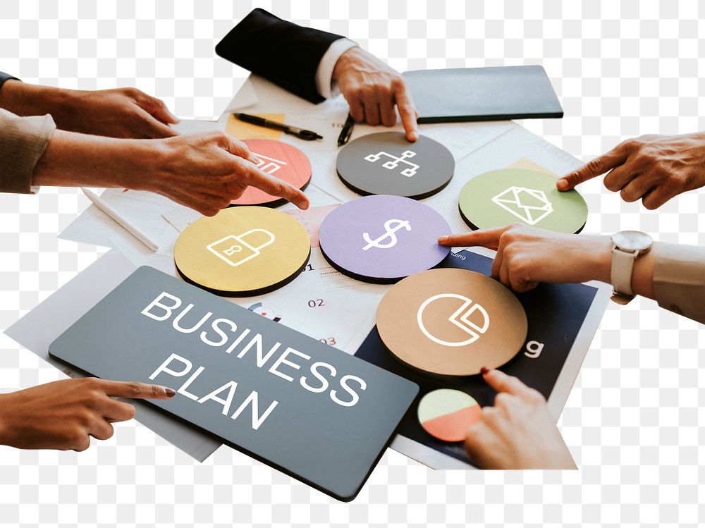 Business plan  png word business people cutout on transparent background