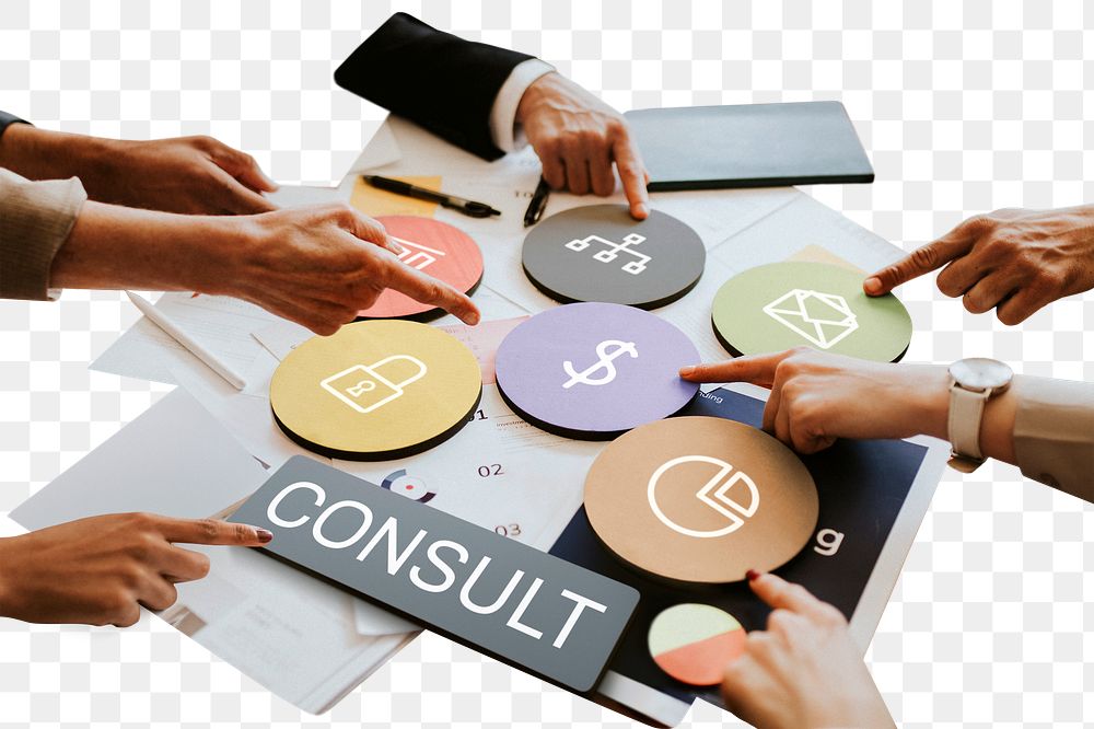 Consult  png word business people cutout on transparent background