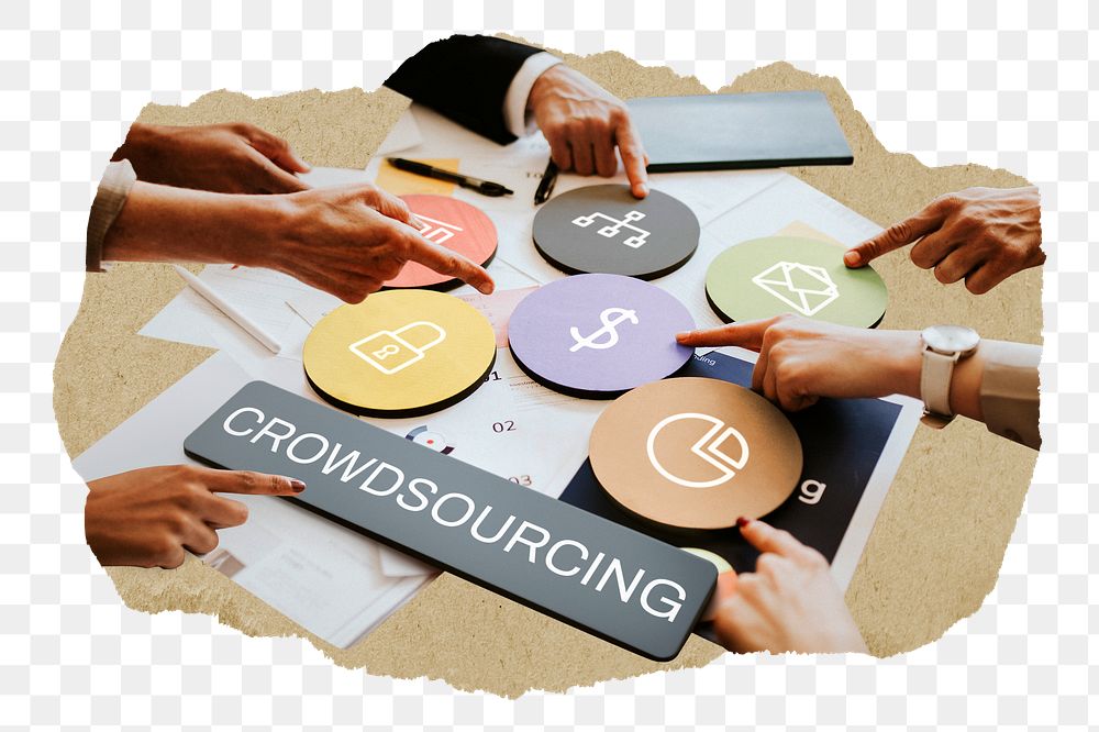 Crowdsourcing  png word business people cutout on transparent background