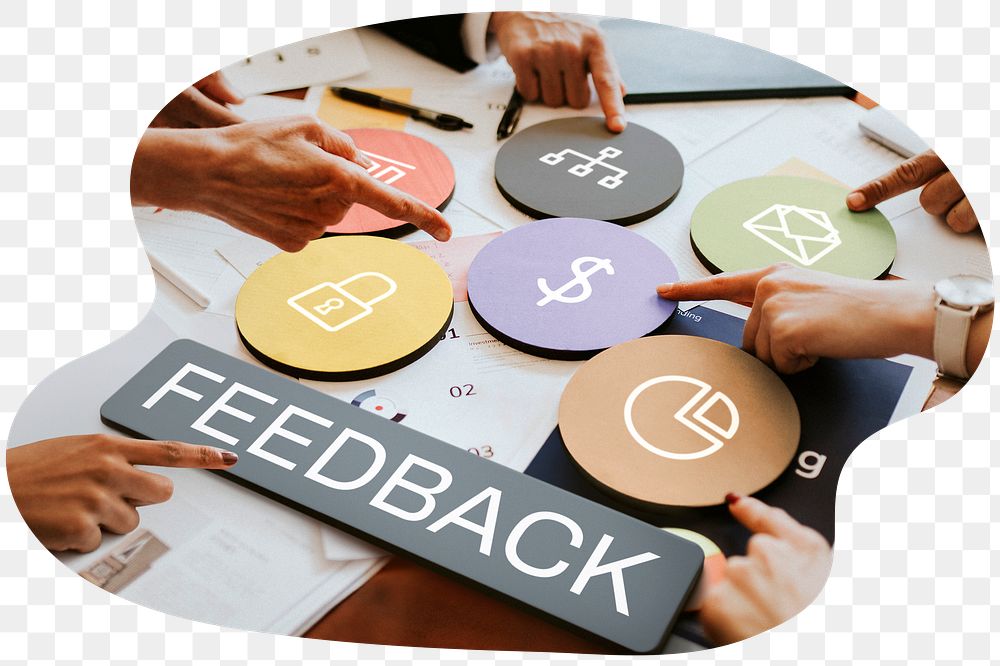 Feedback  png word business people cutout on transparent background