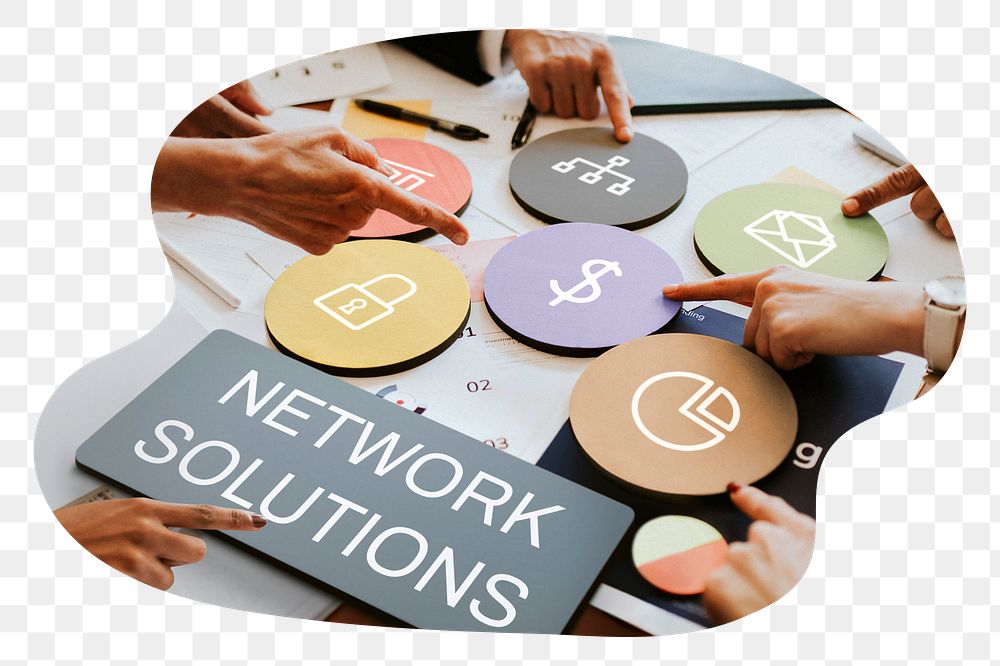 Network solutions  png word business people cutout on transparent background