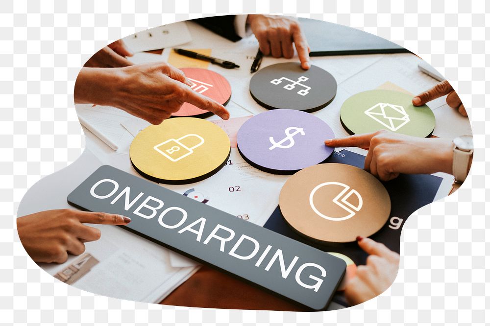 Onboarding  png word business people cutout on transparent background