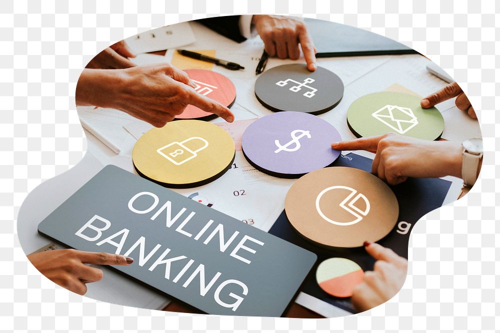 Online banking  png word business people cutout on transparent background