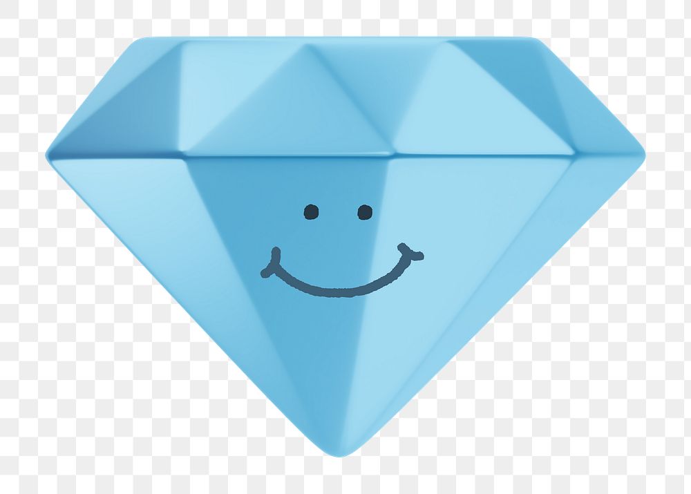 Smiling diamond png sticker, 3D emoticon illustration, transparent background