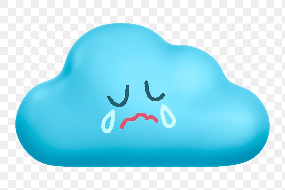 Crying cloud png sticker, 3D emoticon, transparent background