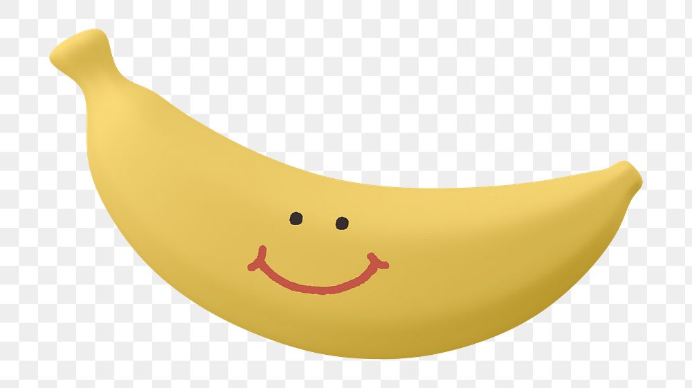 Smiling banana png fruit sticker, 3D emoticon illustration, transparent background