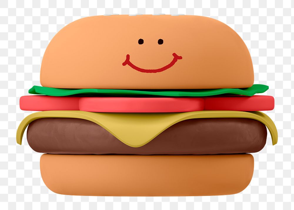 Smiling burger png sticker, 3D emoticon illustration, transparent background